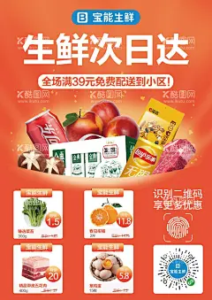 电商生鲜商城海报  - 源文件下载【酷图网】海报,线上,生鲜,商城,超市,水果,