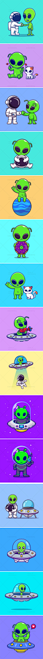 卡通可爱Q版怪兽小丑怪外星人飞船ip形象插画AI矢量LOGO设计素材-淘宝网