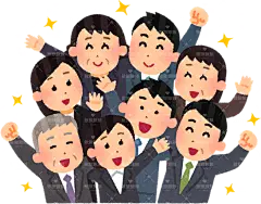 无论男女老少，无论孩子、学生、上班族还是老人，都聚集在一起举起拳头庆祝的场景group_business贴纸扁平儿童插画元素卡通免扣png图片素材