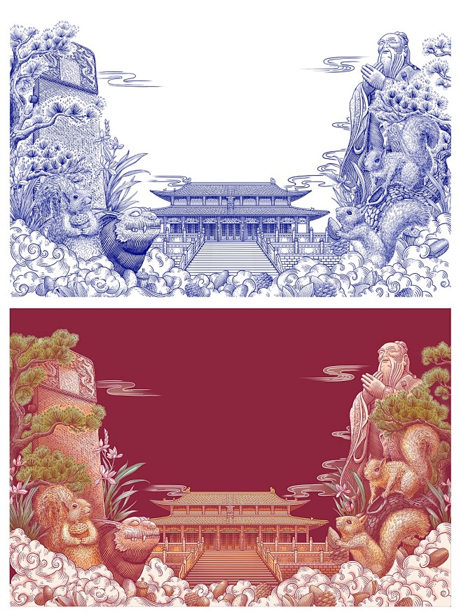 三只松鼠｜孔庙联名坚果礼盒插画-古田路9...