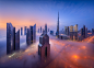 city clouds dubai futuristic mist sci-fi skyline skyscrapers