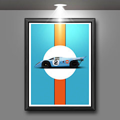 欧美珍藏PORSCHE GULF保时捷917赛车海报装饰画个性定制客厅书房-淘宝网