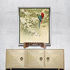 包邮手绘玉兰工笔花鸟客厅玄关过道楼梯装饰油画壁画墙画走道挂画-淘宝网