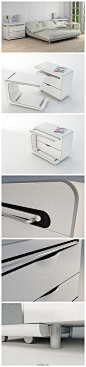 『家居创意』折叠式的床头柜，需要的时候可以轻松拆解开来，增加一个早餐台哦。(440×1877)
