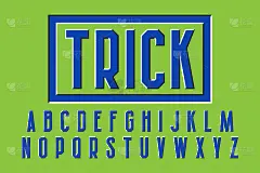 在绿色上移动蓝色字母的把戏字母表。视错觉字体。
