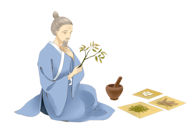 中医大夫-插画 免抠元素 PNG 手绘古代中医生养生采药治病 古风名医大夫开方医治插图 (16)_1000×1000