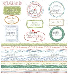 [e106]EPS矢量44组小清新手绘花朵薰衣草装饰箭头分割线相框素材-淘宝网