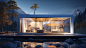 an electric modular home with natural scenery outside, in the style of light white and light silver, gongbi, intel core, ad posters, dark azure and light amber, furaffinity, light-focused --ar 16:9