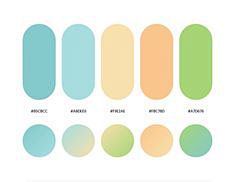 蓝色，橙色，绿色配色方案和渐变调色板