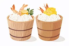 可口的海鲜木桶饭煲仔饭美食插画