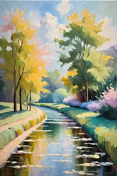 自然田园公园景色油画插画图片