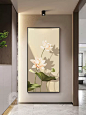 新中式入户玄关装饰画餐厅画中国风荷花莲花竖版进门正对走廊挂画-tmall.com天猫