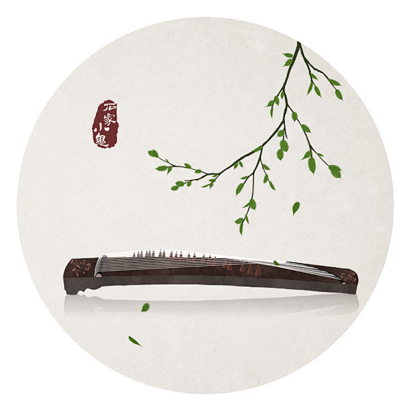 古筝插画石家小鬼原创古风插画如需商用请至新浪微博私信石家小鬼未经