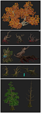 游戏美术素材 柳树 松树 枫树 竹子 椰树 雪松 老树 藤蔓 植物3D模型 3dmax源文件 3D原画场景设定参考