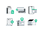E-commerce illustration icons branding brand ui business money home location box shipping reciept bill shop credit shopping illustration icon set icon ecommerce