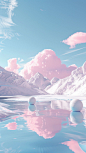 通用3D立体山水粉色背景素材