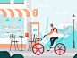 Mobike cafe design ui street explainer boy texture character characters shape flat vector 2d illustration