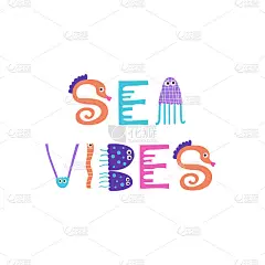 Sea Vibes -字母短语。矢量插图。