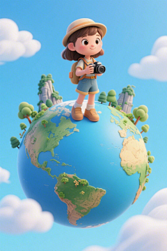 卡通环球旅行儿童人物模型