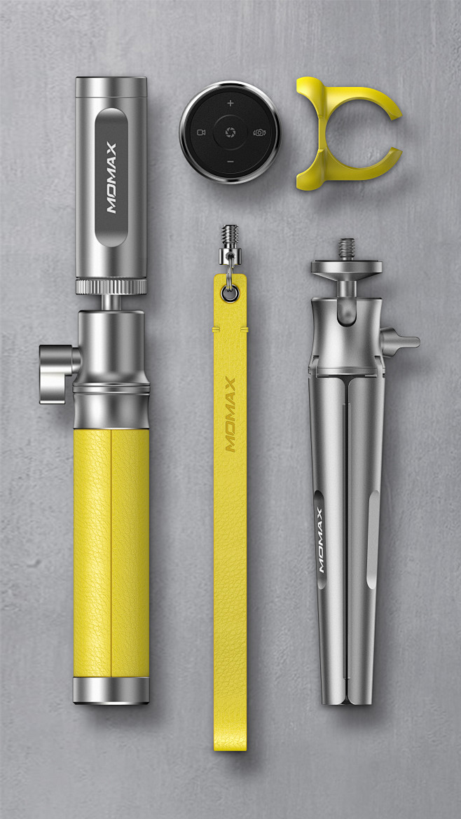 自拍杆damon金属三脚架原创摩米士momax排版设计工业设计工业设计产品