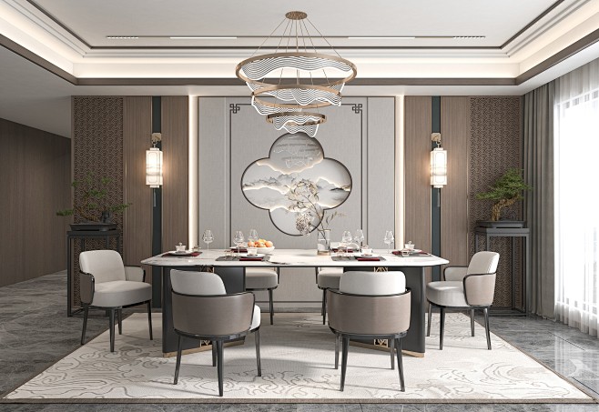 新中式餐厅3D模型-室内设计-拓者设计吧