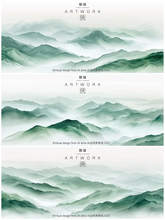 新中式国风水墨山水画-翠绿仙境