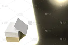 白色名片堆叠模型的3d渲染反光黄铜金属基础背景。