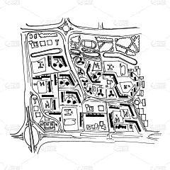 城市,街道,十字路口,三维图形,路线图,户外,绘制,复古,剪影