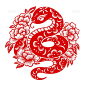 红色2025蛇年生肖蛇牡丹花贺岁新年新春春节窗花剪纸喜庆图片素材下载 - 觅知网