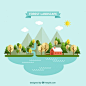 Forest landscape in flat design Free Vector