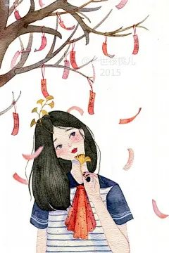 一世核桃儿 清新简约的手绘水彩插画 花 清新 水彩 时尚插画 手绘 少女 商业插画 
