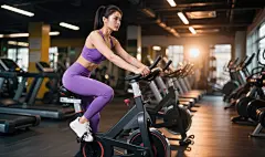 健身房骑动感单车健身的美女图片