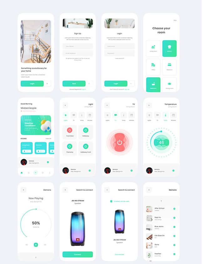 扁平简约智能家居家具电器控制app ui界面设计sketch设计素材模板-淘宝网