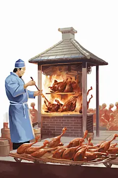 AI数字艺术美味北京烤鸭美食制作插画-众图网