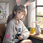 AI -00161-331770882-Grey bunny with clothes illustration