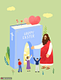 爱心圣经小门耶稣男孩女孩基督教插画 宗教插画 基督教插画