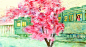 Train and sakura by =wantou on deviantART #小清新插画#