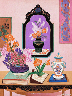 花开风暖月影圆采集到设计参考-插画