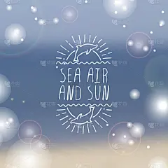 手绘排版元素与海豚和太阳