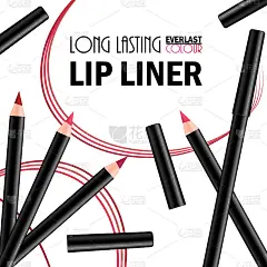 美丽的唇线笔海报，用于推广化妆品的优质产品。化妆品广告的包装用液体涂抹油墨的元素。新产品设计。
