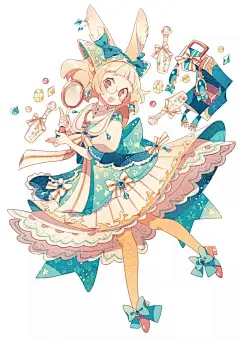 上倉エク|插画作品赏析_com : 本期分享的是来自日本的画师 上倉エク的插画作品赏析 纯色的纹理背景 琳琅满目的小元素加以衬托人物 漫画风的美少女 动感十足 整体给人一种清新可爱的感觉 ▼ …