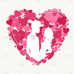 一个带帽子的男孩和一个女孩的轮廓的心形构图。