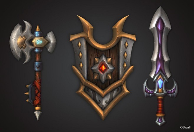 盾牌，剑，斧头