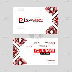 现代名片模板，与PJ标志字母和水平设计和红色和黑色的颜色。JP Logo模板插图可以用于，登陆页，网