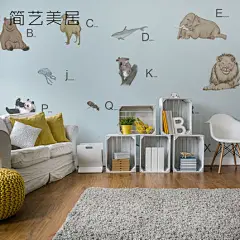 儿童房壁纸幼儿园卡通墙纸男孩女孩卧室背景墙壁画早教英文字母