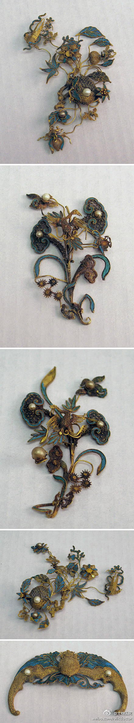 "点翠"制作时先将金、银片按花形制作成一...