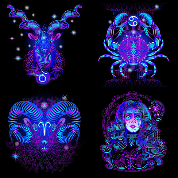 n3511魔幻酷炫线条个性十二星座插画图案背景eps矢量图设计素材淘宝网