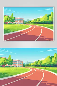AI数字艺术扁平风校园球场操场插画-众图网