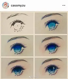 动漫人物五官比例、眼睛、及麻花辫的绘制方法（by：cassmyzu） ​#手帐素材插画手绘##简笔画# ​​​​