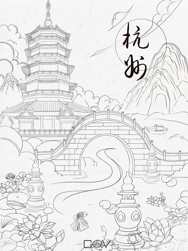 城市建筑|杭州西湖|线稿